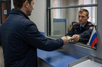 Водитель получает водительское удостоверение в окне выдачи МРЭО ГИБДД