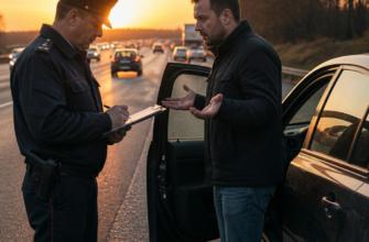 Инспектор ГИБДД с планшетом разговаривает с водителем у автомобиля.