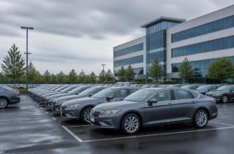 Автопарк служебных автомобилей компании на охраняемой стоянке